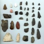 Indian arrowheads for sale and indian artifacts for sale displayed in a case