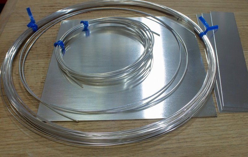 sheet metal and silver wire for jewelry making