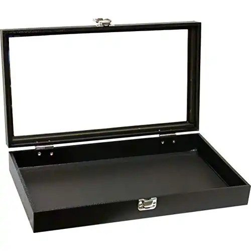 FindingKing Black Jewelry Travel Showcase Display Glass Lid Case