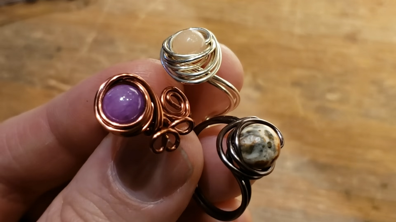 adjustable wire wrap rings with beads stones